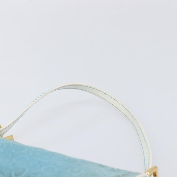 CELINE C Macadam Hand Bag Suede Turquoise Blue Gold Tone Auth BA16898