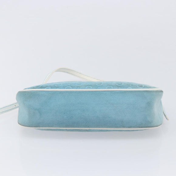 CELINE C Macadam Hand Bag Suede Turquoise Blue Gold Tone Auth BA16898