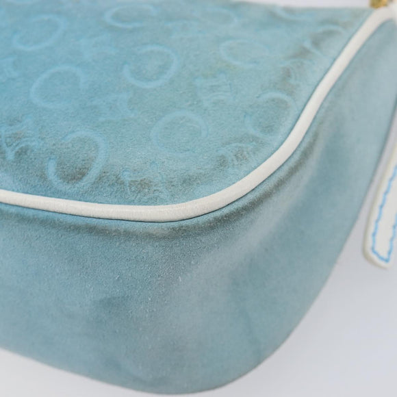 CELINE C Macadam Hand Bag Suede Turquoise Blue Gold Tone Auth BA16898