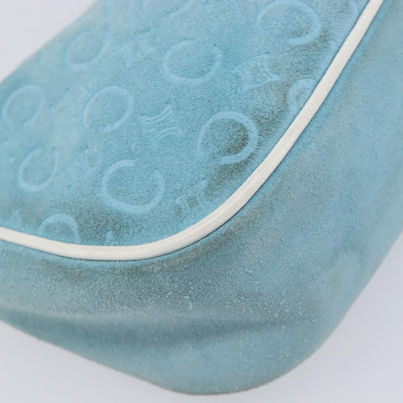 CELINE C Macadam Hand Bag Suede Turquoise Blue Gold Tone Auth BA16898