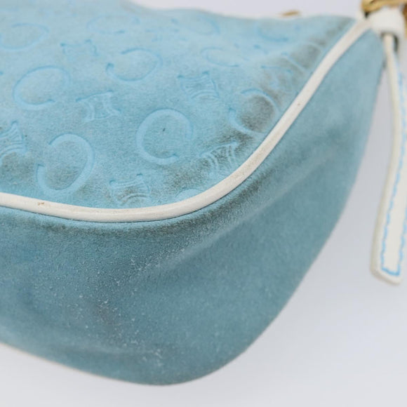 CELINE C Macadam Hand Bag Suede Turquoise Blue Gold Tone Auth BA16898