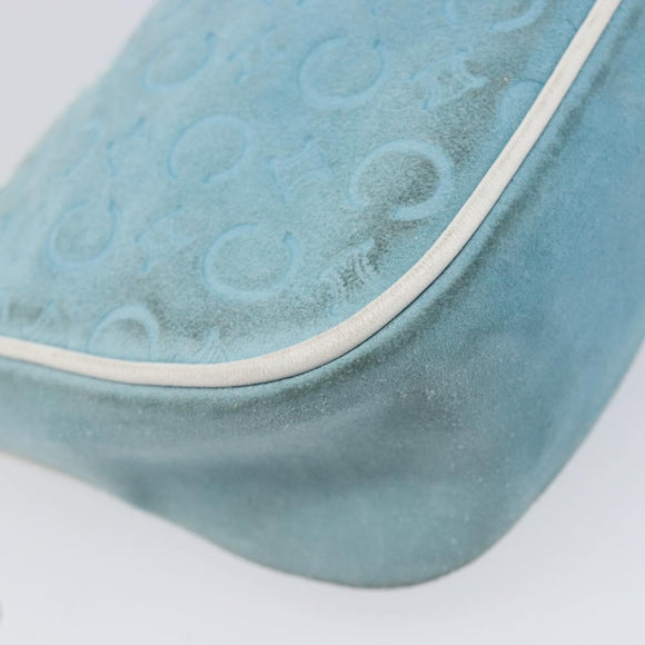 CELINE C Macadam Hand Bag Suede Turquoise Blue Gold Tone Auth BA16898