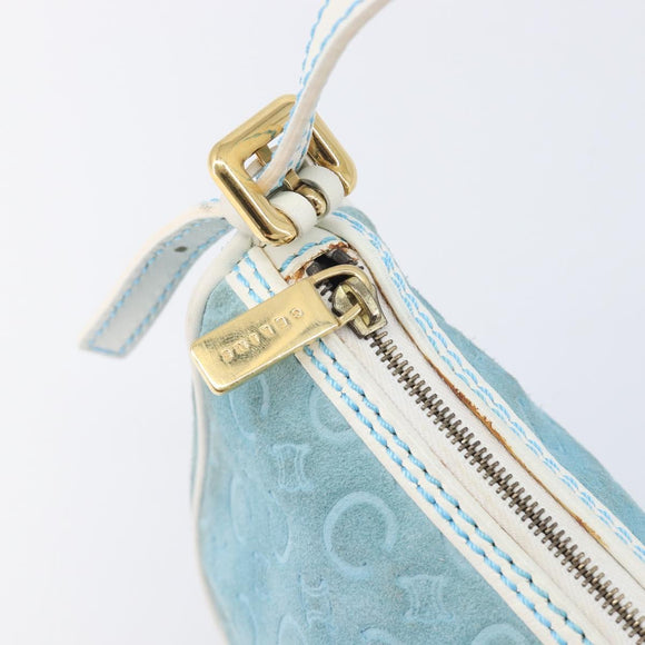 CELINE C Macadam Hand Bag Suede Turquoise Blue Gold Tone Auth BA16898