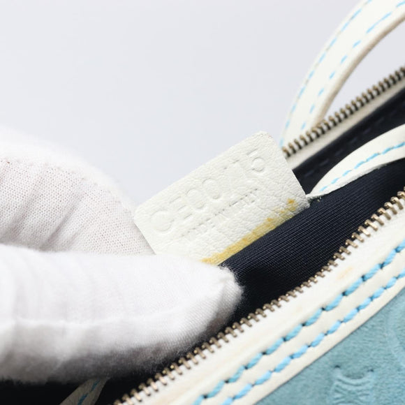 CELINE C Macadam Hand Bag Suede Turquoise Blue Gold Tone Auth BA16898