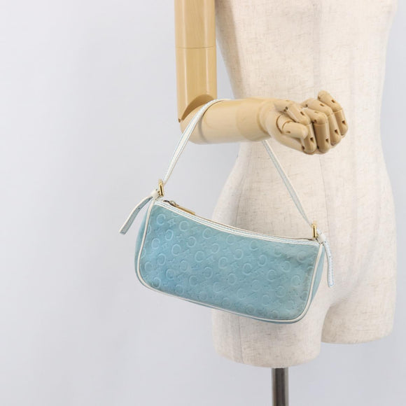 CELINE C Macadam Hand Bag Suede Turquoise Blue Gold Tone Auth BA16898