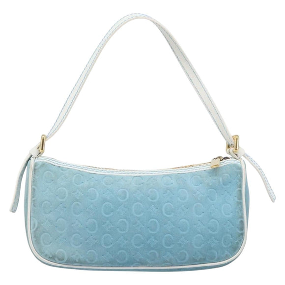 CELINE C Macadam Hand Bag Suede Turquoise Blue Gold Tone Auth BA16898