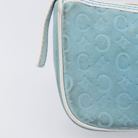 CELINE C Macadam Hand Bag Suede Turquoise Blue Gold Tone Auth BA16898