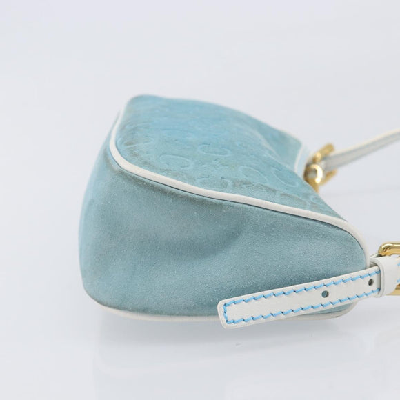 CELINE C Macadam Hand Bag Suede Turquoise Blue Gold Tone Auth BA16898