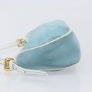 CELINE C Macadam Hand Bag Suede Turquoise Blue Gold Tone Auth BA16898-7