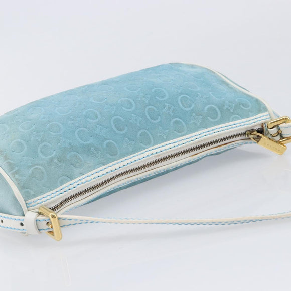 CELINE C Macadam Hand Bag Suede Turquoise Blue Gold Tone Auth BA16898