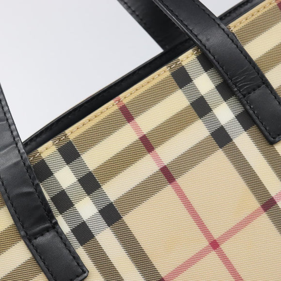 BURBERRY Nova Check Hand Bag PVC Beige Auth BA16900A