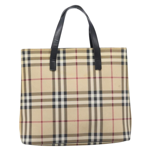 BURBERRY Nova Check Hand Bag PVC Beige Auth BA16900A