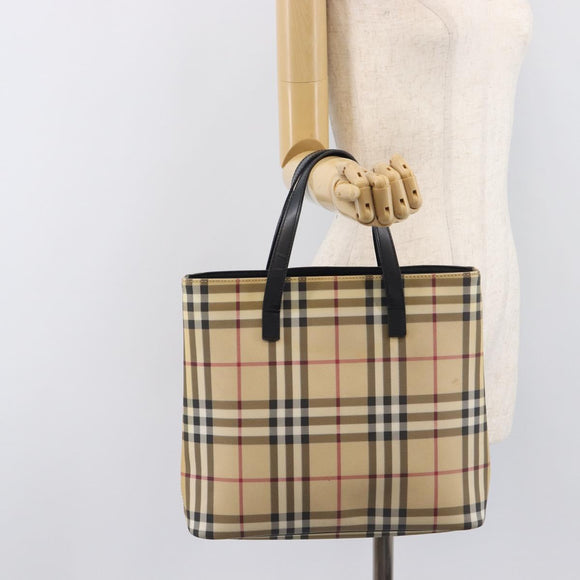 BURBERRY Nova Check Hand Bag PVC Beige Auth BA16900A