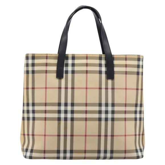 BURBERRY Nova Check Hand Bag PVC Beige Auth BA16900A