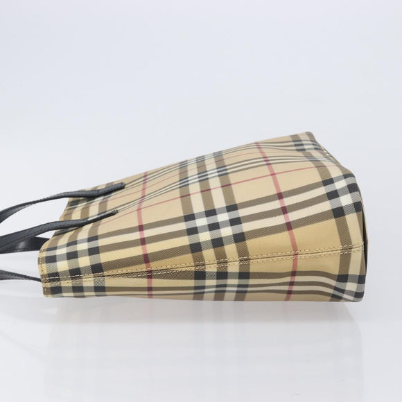 BURBERRY Nova Check Hand Bag PVC Beige Auth BA16900A