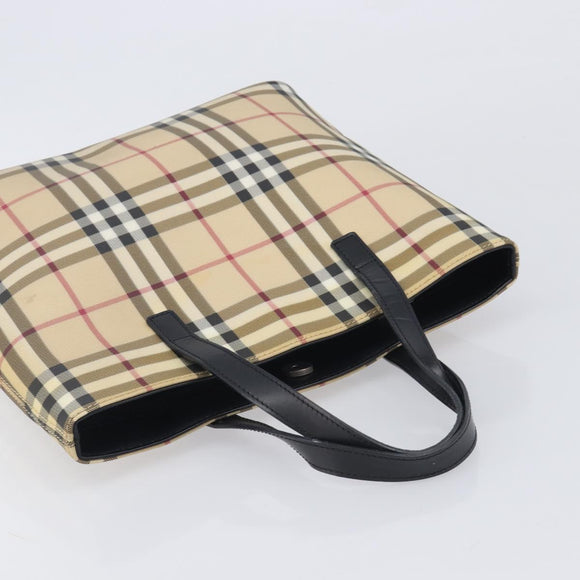 BURBERRY Nova Check Hand Bag PVC Beige Auth BA16900A