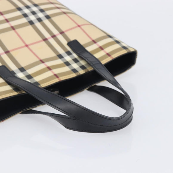 BURBERRY Nova Check Hand Bag PVC Beige Auth BA16900A