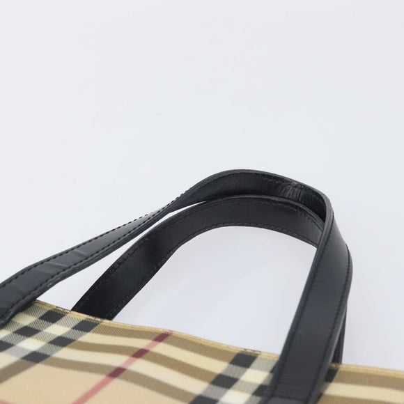 BURBERRY Nova Check Hand Bag PVC Beige Auth BA16900A