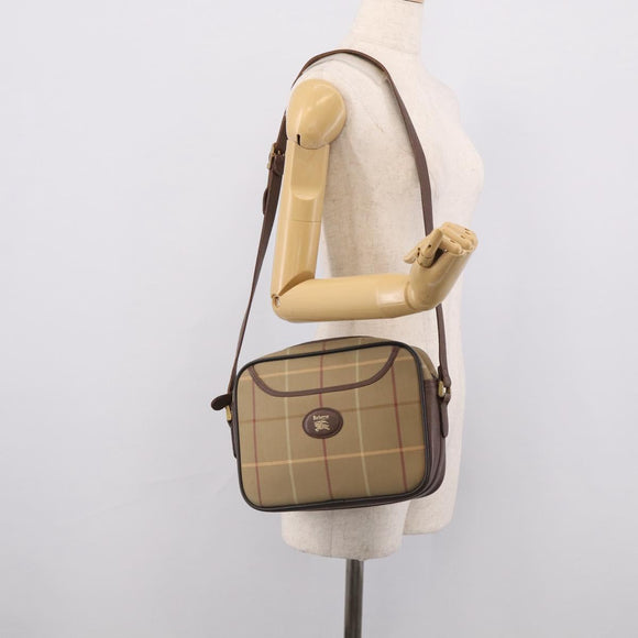 Burberrys Nova Check Shoulder Bag Canvas Brown Gold Tone Auth BA16901
