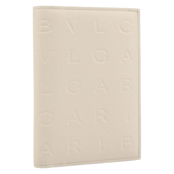 BVLGARI Card Case Leather Ivory Silver Auth BA16902V