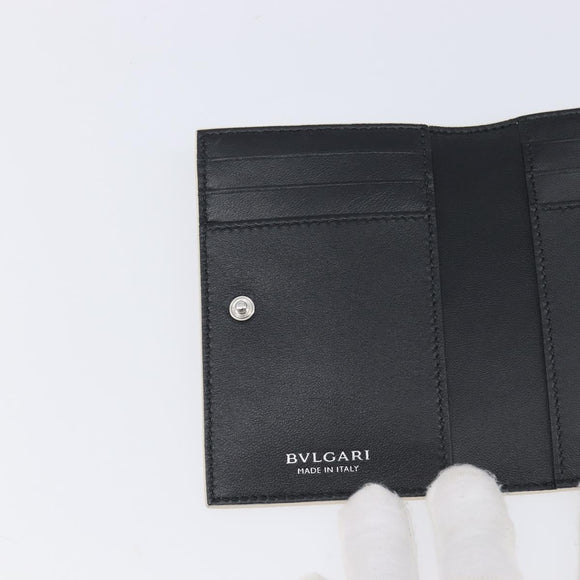 BVLGARI Card Case Leather Ivory Silver Auth BA16902V