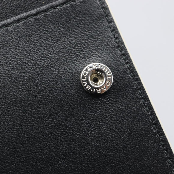 BVLGARI Card Case Leather Ivory Silver Auth BA16902V