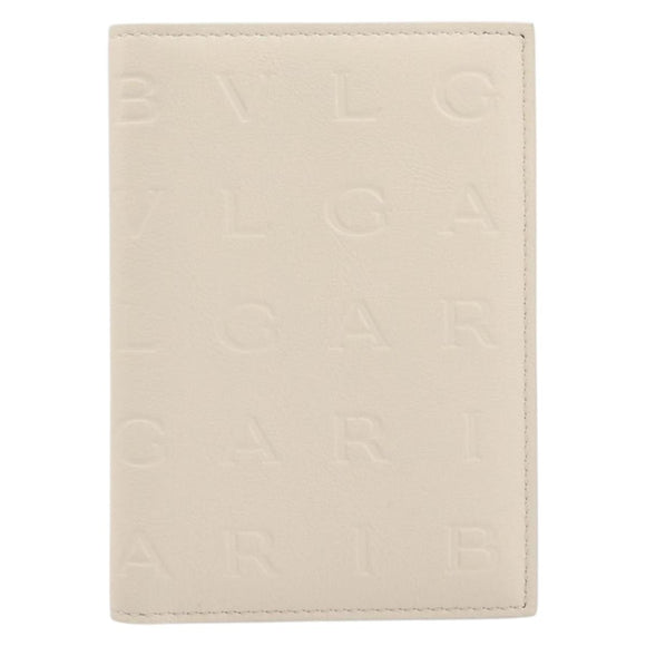 BVLGARI Card Case Leather Ivory Silver Auth BA16902V