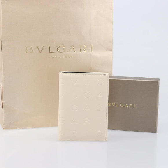 BVLGARI Card Case Leather Ivory Silver Auth BA16902V