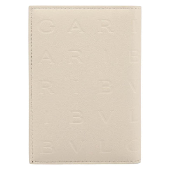 BVLGARI Card Case Leather Ivory Silver Auth BA16902V