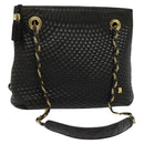 BALLY Quilted Chain Shoulder Bag Leather Black Gold Auth BA1691-1