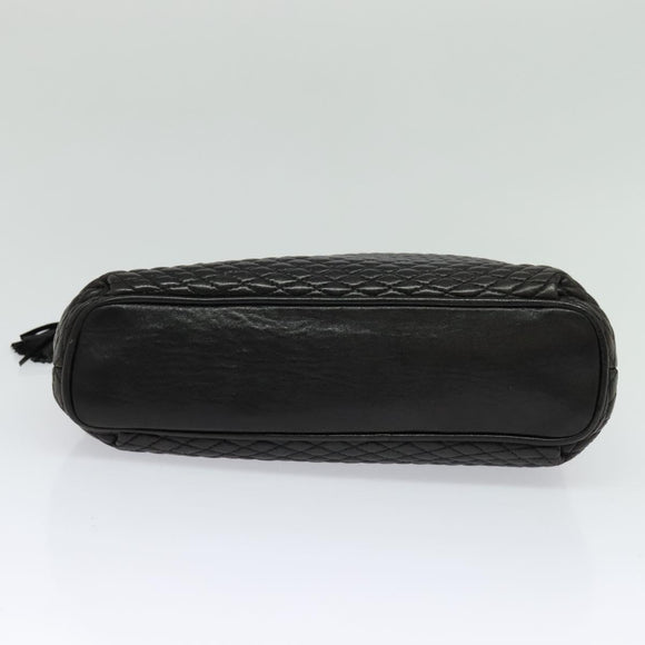 BALLY Quilted Chain Shoulder Bag Leather Black Gold Auth BA1691