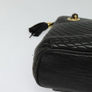 BALLY Quilted Chain Shoulder Bag Leather Black Gold Auth BA1691-10