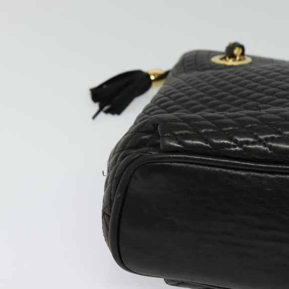 BALLY Quilted Chain Shoulder Bag Leather Black Gold Auth BA1691