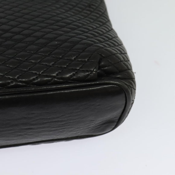 BALLY Quilted Chain Shoulder Bag Leather Black Gold Auth BA1691