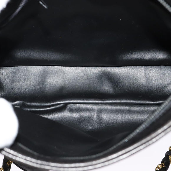 BALLY Quilted Chain Shoulder Bag Leather Black Gold Auth BA1691