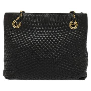 BALLY Quilted Chain Shoulder Bag Leather Black Gold Auth BA1691 - 0