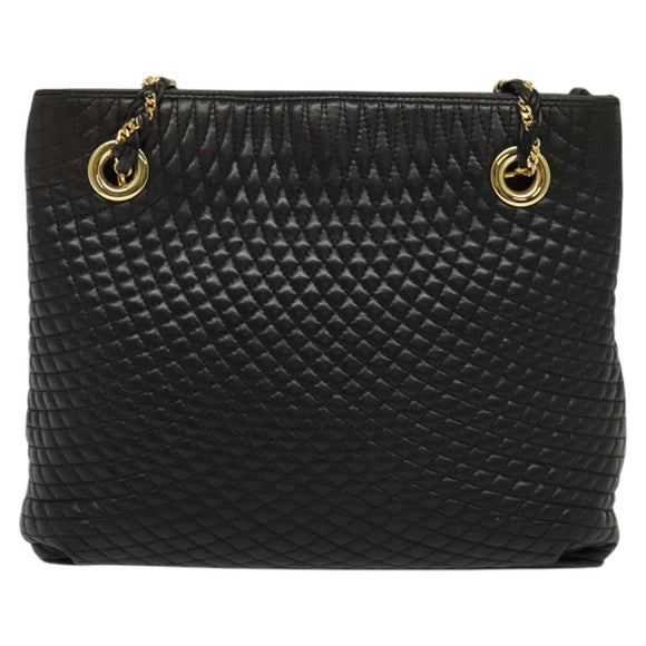 BALLY Quilted Chain Shoulder Bag Leather Black Gold Auth BA1691