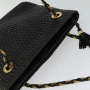 BALLY Quilted Chain Shoulder Bag Leather Black Gold Auth BA1691-6