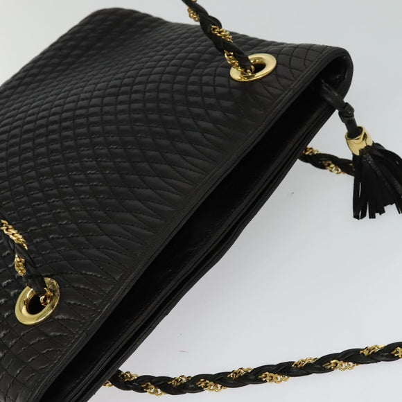 BALLY Quilted Chain Shoulder Bag Leather Black Gold Auth BA1691