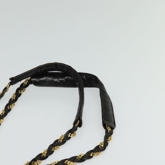 BALLY Quilted Chain Shoulder Bag Leather Black Gold Auth BA1691