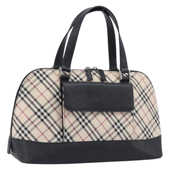 BURBERRY Nova Check Hand Bag Canvas Beige Silver Auth BA16911A