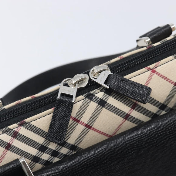 BURBERRY Nova Check Hand Bag Canvas Beige Silver Auth BA16911A