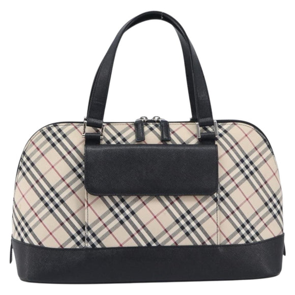 BURBERRY Nova Check Hand Bag Canvas Beige Silver Auth BA16911A