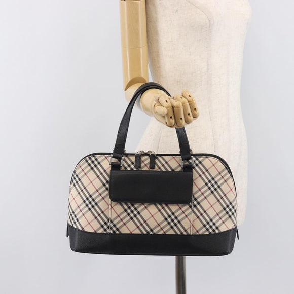 BURBERRY Nova Check Hand Bag Canvas Beige Silver Auth BA16911A