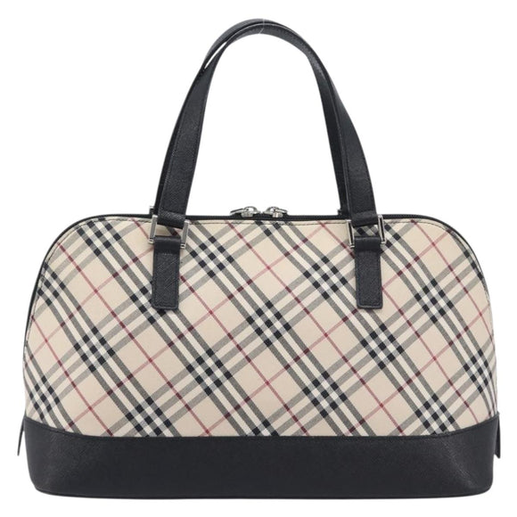 BURBERRY Nova Check Hand Bag Canvas Beige Silver Auth BA16911A
