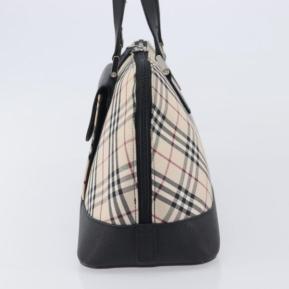 BURBERRY Nova Check Hand Bag Canvas Beige Silver Auth BA16911A