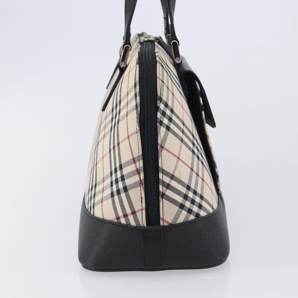 BURBERRY Nova Check Hand Bag Canvas Beige Silver Auth BA16911A