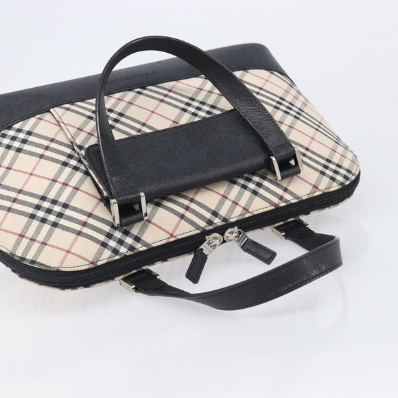 BURBERRY Nova Check Hand Bag Canvas Beige Silver Auth BA16911A