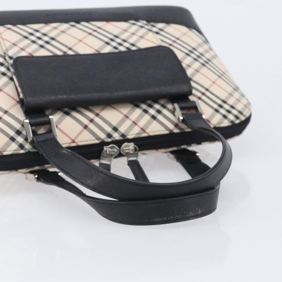 BURBERRY Nova Check Hand Bag Canvas Beige Silver Auth BA16911A