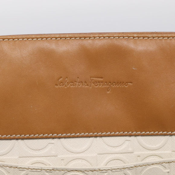 Salvatore Ferragamo Gancini Shoulder Bag Leather White Brown Auth BA16913